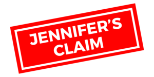 Red box with white writing indicating Jennifer's claim